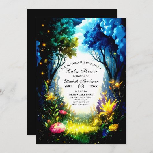 魔法の森の赤ちゃんシャワー 招待状 (正面/裏面)