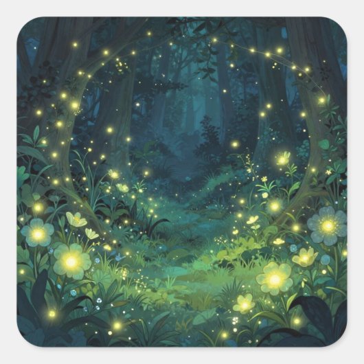 魔法の森の輝き　神秘的な夜 スクエアシール (正面)