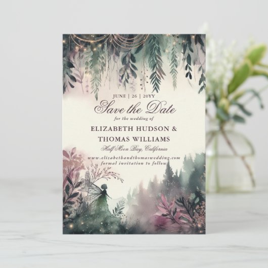 魔法の森の魔女の結婚式の日付を保存 招待状 (スタンド正面)