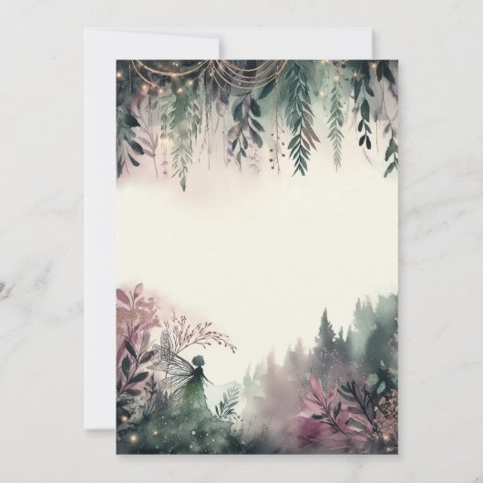 魔法の森の魔女の結婚式の日付を保存 招待状 (裏面)