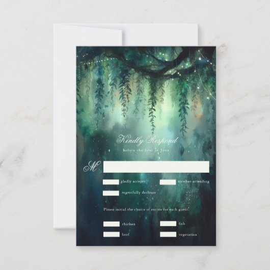 魔法の森の魔法の妖精のライトウェディングRSVP 出欠カード (正面)