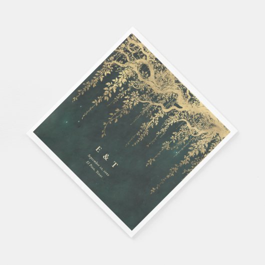 魔法の森の魔法葉の金ゴールドの結婚つる植物 スタンダードランチョンナプキン (角)