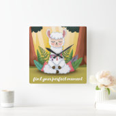 魔法の森めい想の可愛いラマ スクエア壁時計 (ホーム)