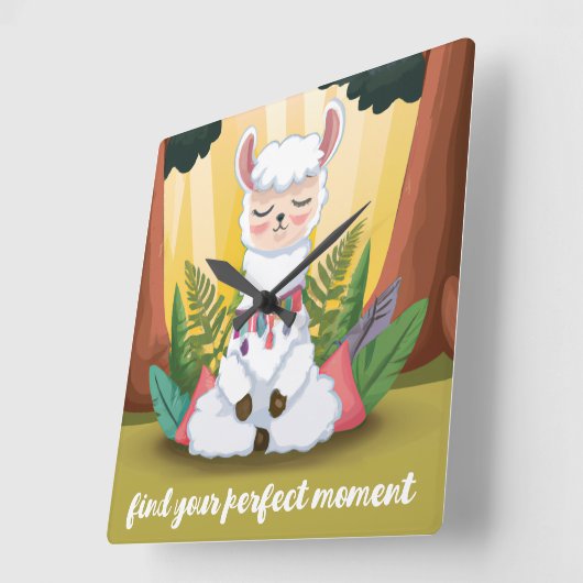 魔法の森めい想の可愛いラマ スクエア壁時計 (傾斜)