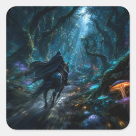 魔法の森を疾走する真夜中の騎士 – ダーク スクエアシール