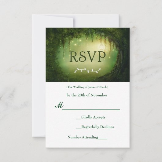 魔法の森グリーン ウェディング RSVP 返信ハガキ (正面)