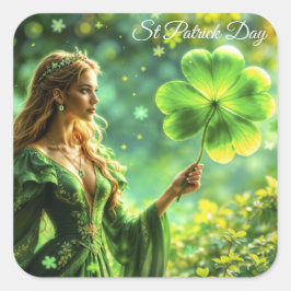 魔法の森セントパトリックの日自然妖精の芸術 スクエアシール