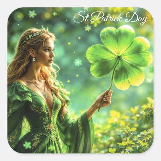 魔法の森セントパトリックの日自然妖精の芸術 スクエアシール (正面)