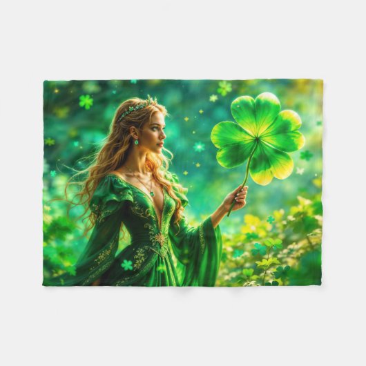 魔法の森セントパトリックの日自然妖精の芸術 フリースブランケット (正面(横))