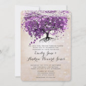 魔法の森ピーチピンクパープルハート葉の木 招待状 (正面)