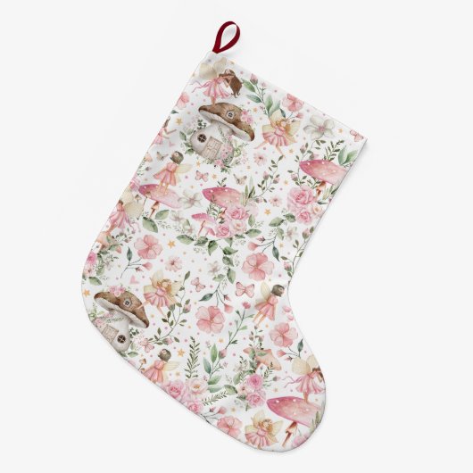 魔法の森フェアリーピンクフローラ園 ラージクリスマスストッキング (正面 (吊り時))