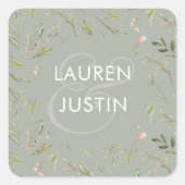 魔法の森フローラモノグラム結婚のステッカー スクエアシール (正面)
