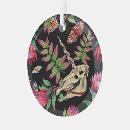 魔法の森ユニコーンのダークパターン。 ガラスオーナメント (正面左)