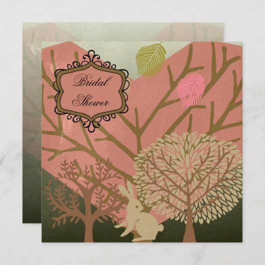 魔法の森林ブライダルシャワーの招待状のバニー 招待状 (正面/裏面)