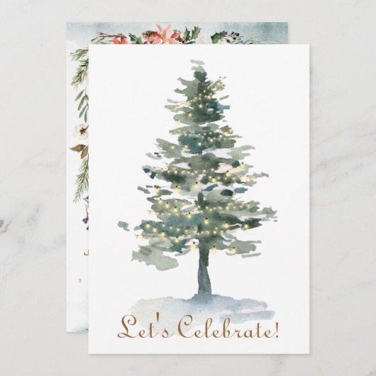 魔法の森林木は休日のクリスマス・パーティをつけます 招待状 (正面/裏面)