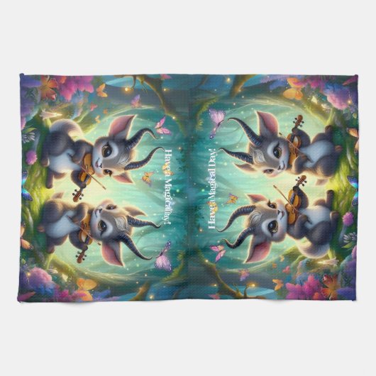 魔法の森遊の中でかわいいサオラスのビオラ キッチンタオル (横)