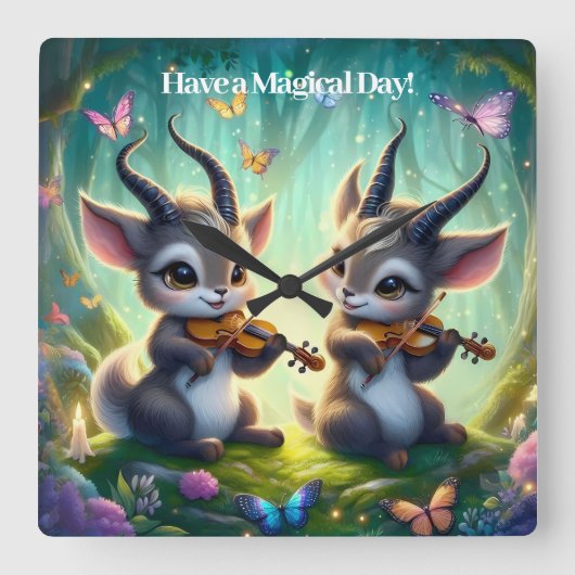 魔法の森遊の中でかわいいサオラスのビオラ スクエア壁時計 (正面)