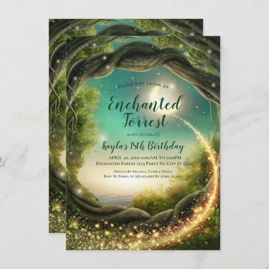 魔法の森、グリッター招待状 招待状 (正面/裏面)