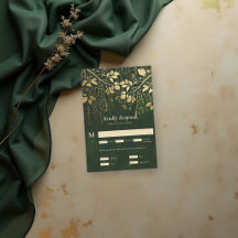 魔法の森 ゴールドの葉っぱ グリーン ウェディング RSVP