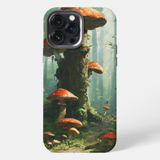 魔法の森、ベニテングタケ、妖精の森、マジックマッシュ iPhoneケース (裏面)