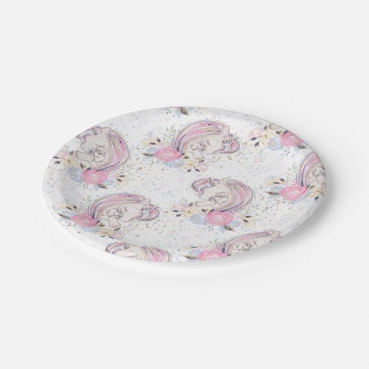 魔法の母とベビーユニコーングリッターベビーシャワー ペーパープレート (アングル)