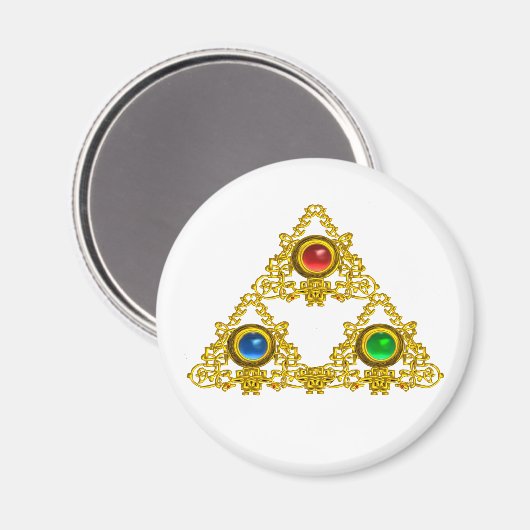 魔法の比重タリスマン/宝石と金ゴールド三角形 マグネット (正面/裏面)