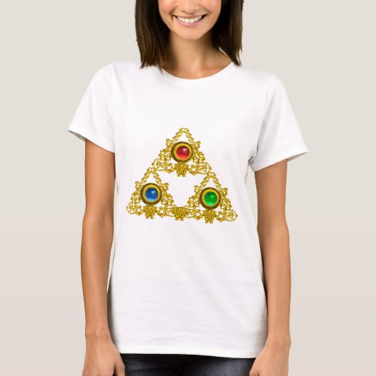 魔法の比重タリスマン/宝石と金ゴールド三角形 Tシャツ (正面)