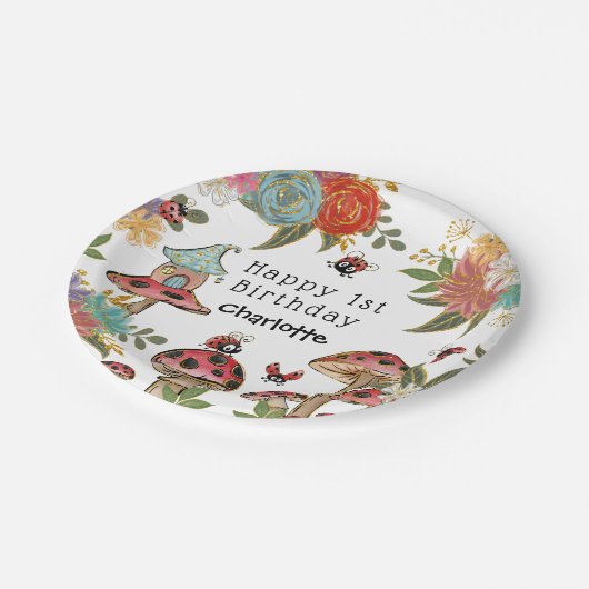 魔法の水の色かわいいラディバグガール誕生日 ペーパープレート (アングル)