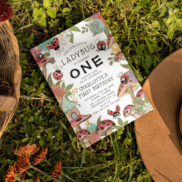 魔法の水の色かわいいラディバグ女の子1st誕生日 招待状