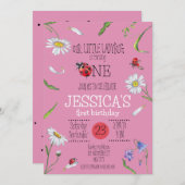 魔法の水の色かわいい1st誕生日ガールラディバグ 招待状 (正面/裏面)