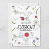 魔法の水の色かわいい1st誕生日ガールラディバグ 招待状 (正面)