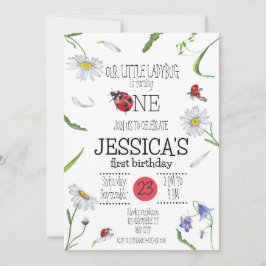 魔法の水の色かわいい1st誕生日ガールラディバグ 招待状