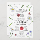 魔法の水の色かわいい1st誕生日ガールラディバグ 招待状 (正面/裏面)