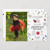 魔法の水の色かわいい1st誕生日ガールラディバグ 招待状 (正面/裏面)