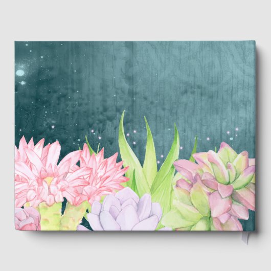 魔法の水の色の多汁ティール（緑がかった色）ブルー結婚ズ ゲストブック (裏面)