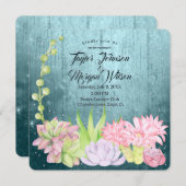 魔法の水の色の多肉性ティール（緑がかった色）結婚ズ 招待状 (正面/裏面)