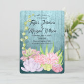 魔法の水の色の多肉性ティール（緑がかった色）結婚ズ 招待状 (スタンド正面)