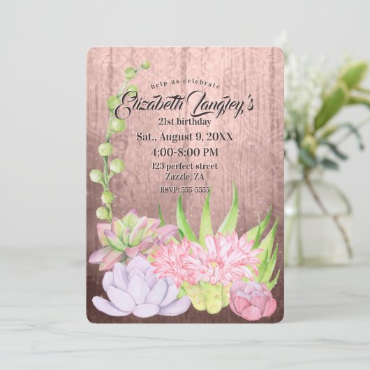 魔法の水の色の多肉植物誕生日 招待状 (スタンド正面)