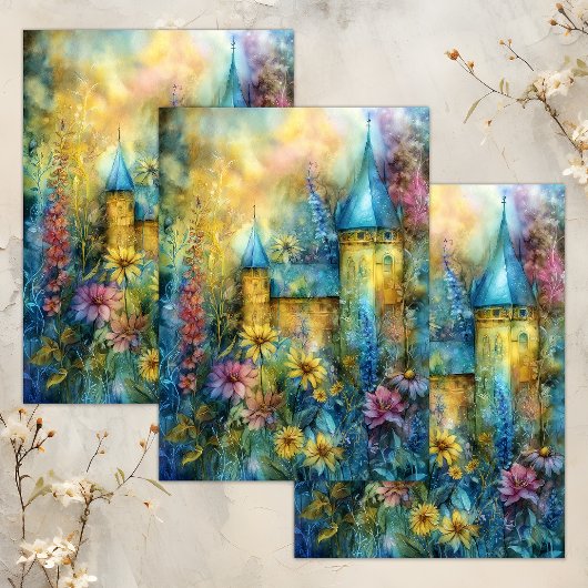 魔法の水の色の妖精の城の切り離し 薄葉紙