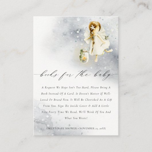 魔法の水の色の妖精の本の赤ちゃんシャワー エンクロージャーカード (正面)