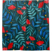 魔法の水の色の庭 – 暗いティール(緑がかった色)と赤 シャワーカーテン (正面)