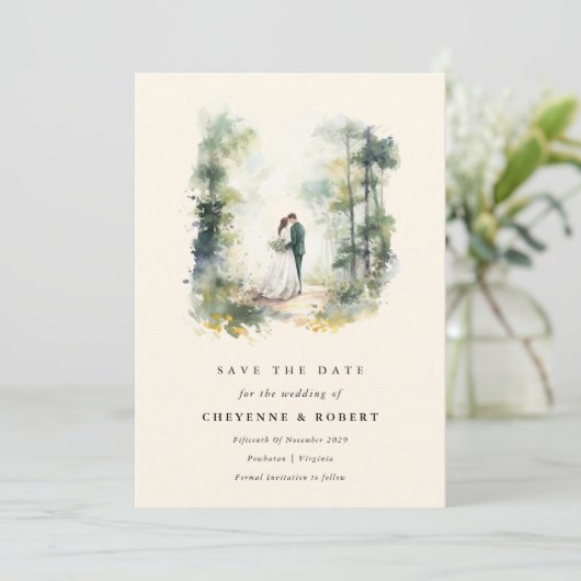 魔法の水の色の森ボヘミアン日付を保存 招待状 (スタンド正面)