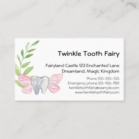 魔法の水の色の歯の妖精の歯科医 名刺 (裏面)