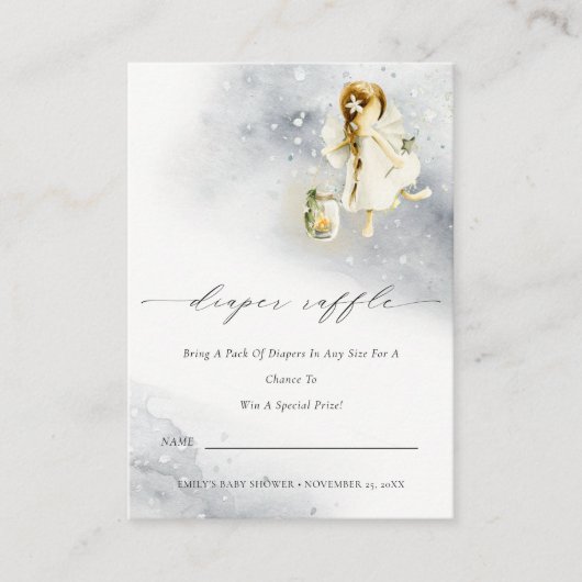 魔法の水の色フェアリーおむつラッフルベビーシャワー エンクロージャーカード (正面)