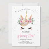 魔法の水の色ユニコーンの最初の誕生日 招待状 (正面)