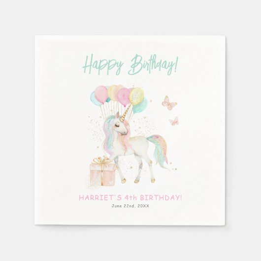魔法の水の色ユニコーン任意の年齢誕生日 スタンダードカクテルナプキン (正面)