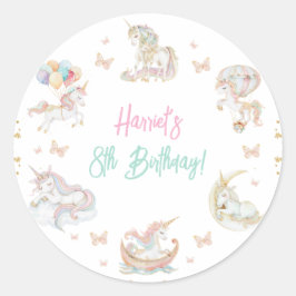 魔法の水の色ユニコーン任意の年齢誕生日 ラウンドシール