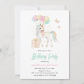 魔法の水の色ユニコーン任意の年齢誕生日 招待状 (正面)
