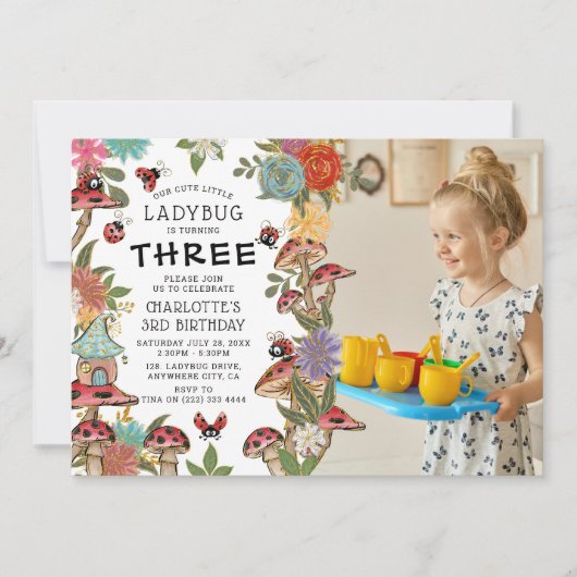 魔法の水の色ラディバグガールズ誕生日写真 招待状 (正面)