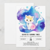 魔法の水彩ねこ誕生日 招待状 (正面/裏面)